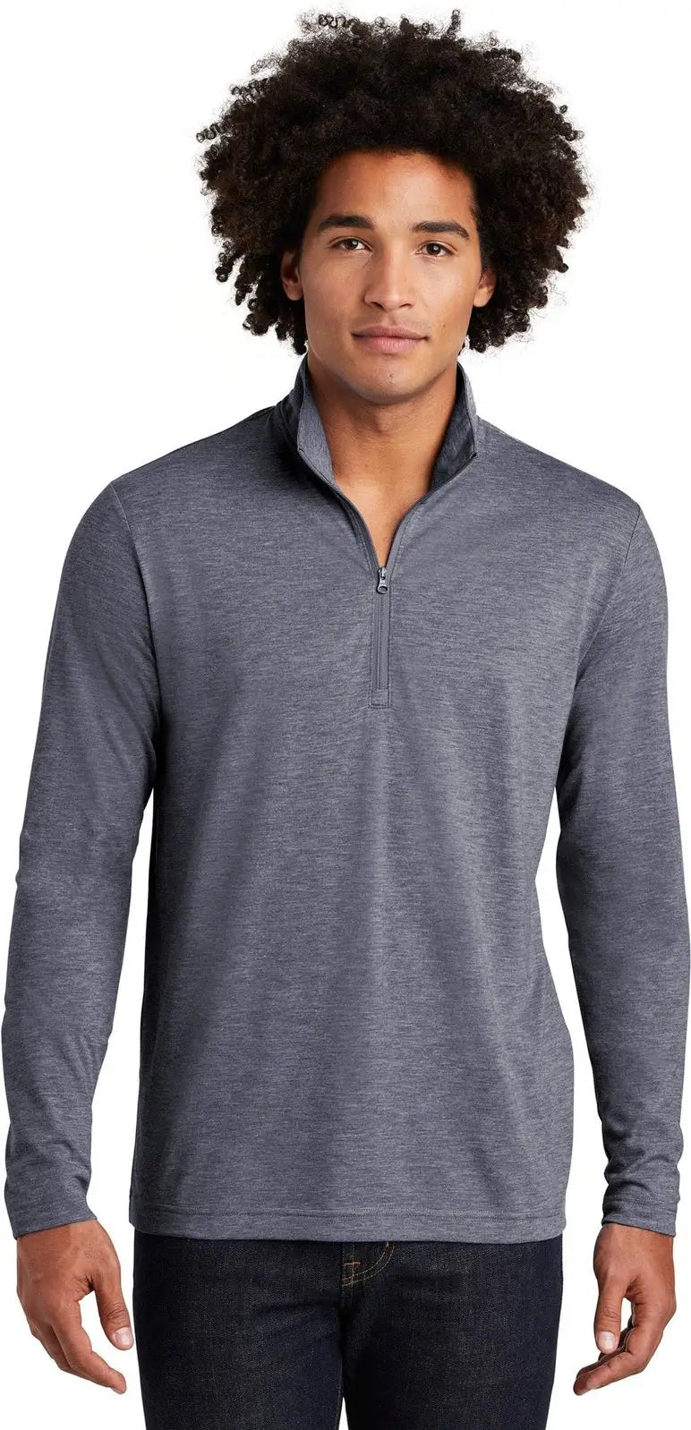 Sport-tek St407 Posicharge Tri-blend Wicking 1/4-zip Pullover - True Navy Heather - Adult Xs