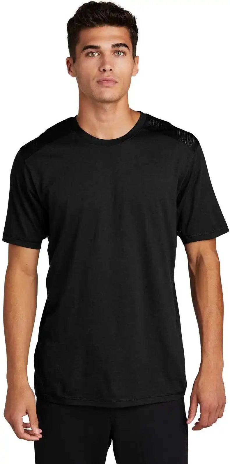 Sport Tek St410 Posicharge Tri Blend Wicking Draft Tee Black Triad Solid