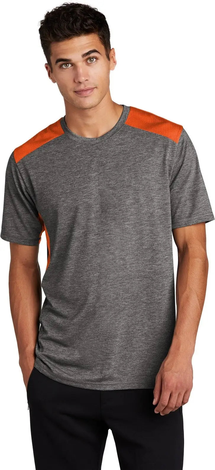 Sport-tek St410 Posicharge Tri-blend Wicking Draft Tee - Deep Orange Dark Gray Heather - Orange/ / Adult Xs