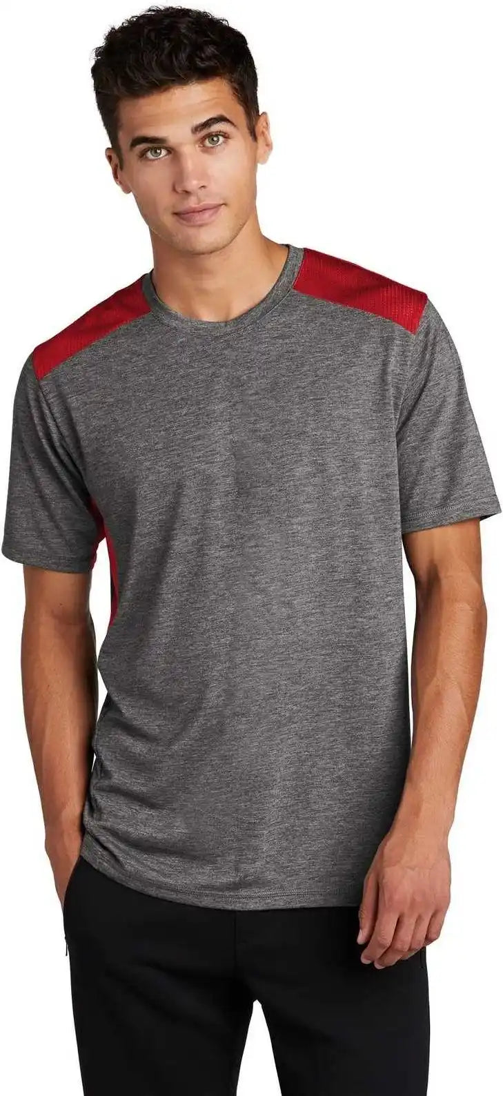 Sport-tek St410 Posicharge Tri-blend Wicking Draft Tee - True Red Dark Gray Heather