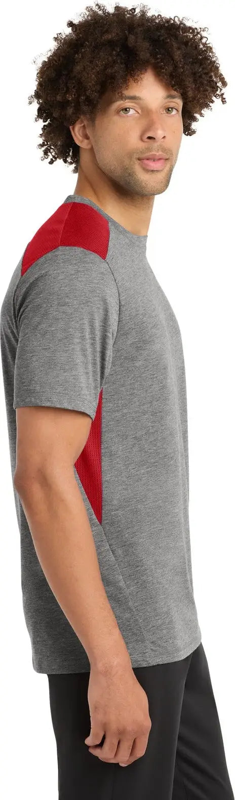 Sport-tek St410 Posicharge Tri-blend Wicking Draft Tee - True Red Dark Gray Heather