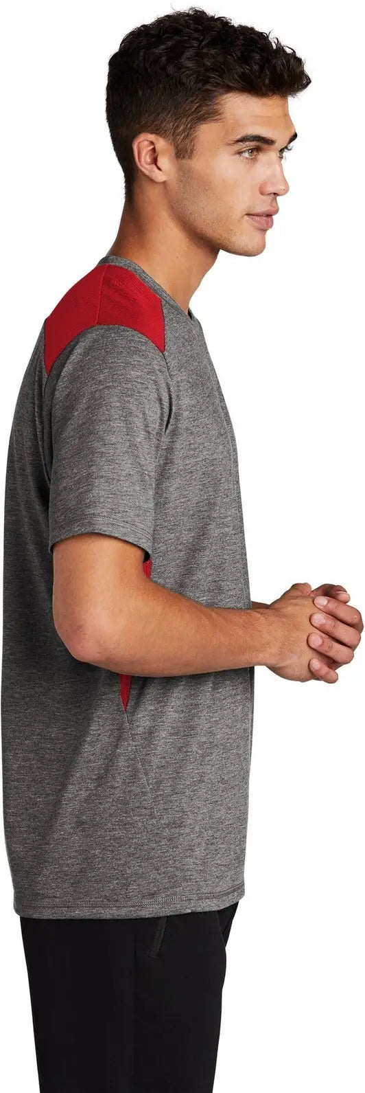 Sport-tek St410 Posicharge Tri-blend Wicking Draft Tee - True Red Dark Gray Heather