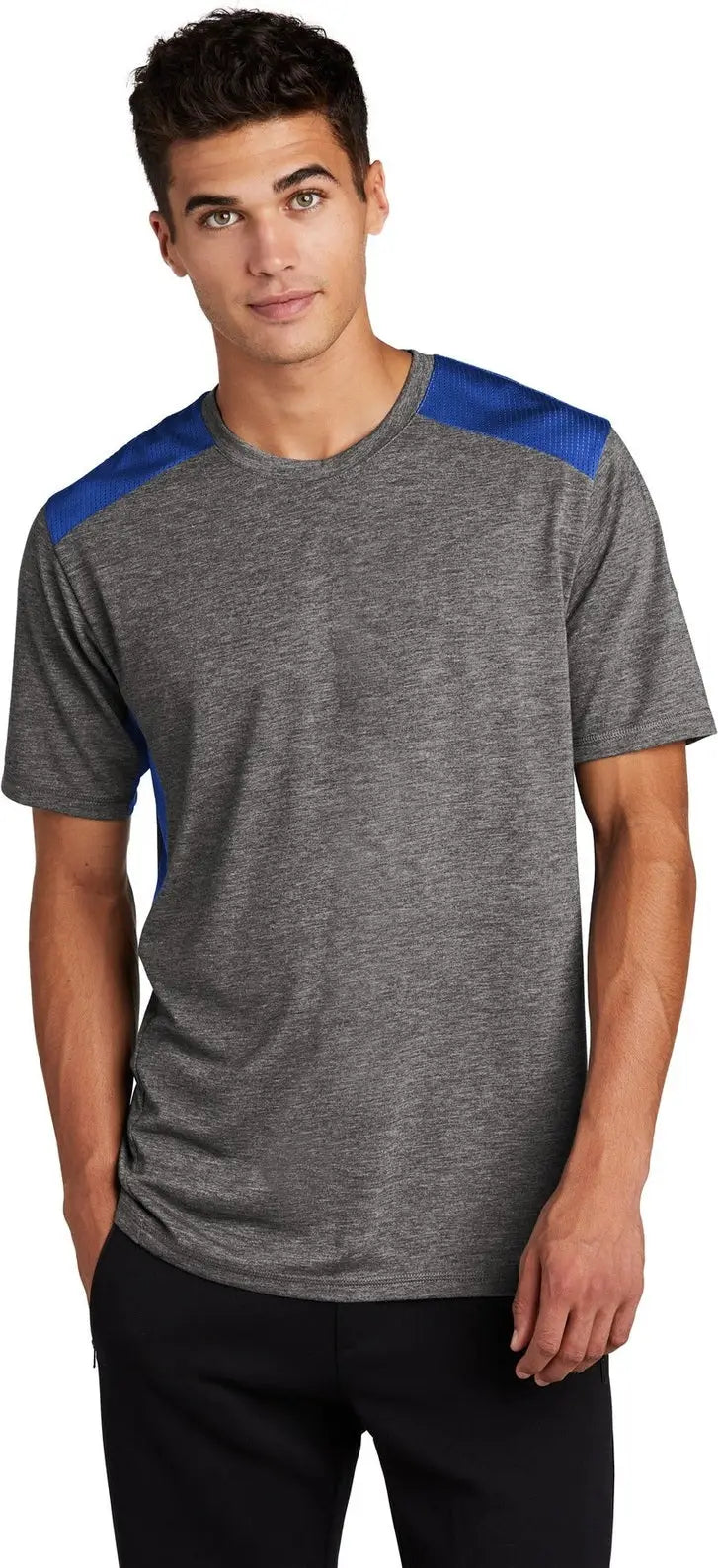Sport-tek St410 Posicharge Tri-blend Wicking Draft Tee - True Royal Dark Gray Heather - Royal/ / Adult Xs