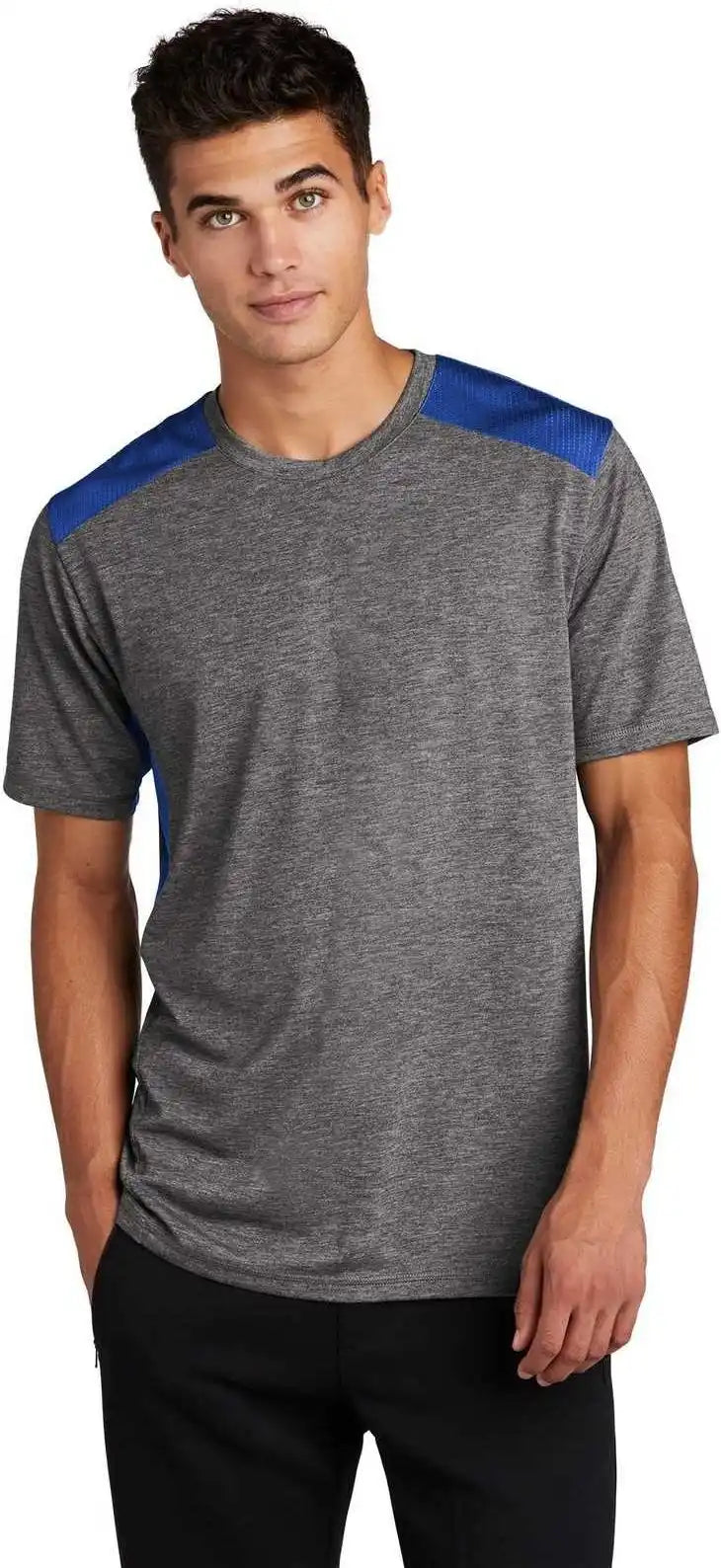 Sport-tek St410 Posicharge Tri-blend Wicking Draft Tee - True Royal Dark Gray Heather