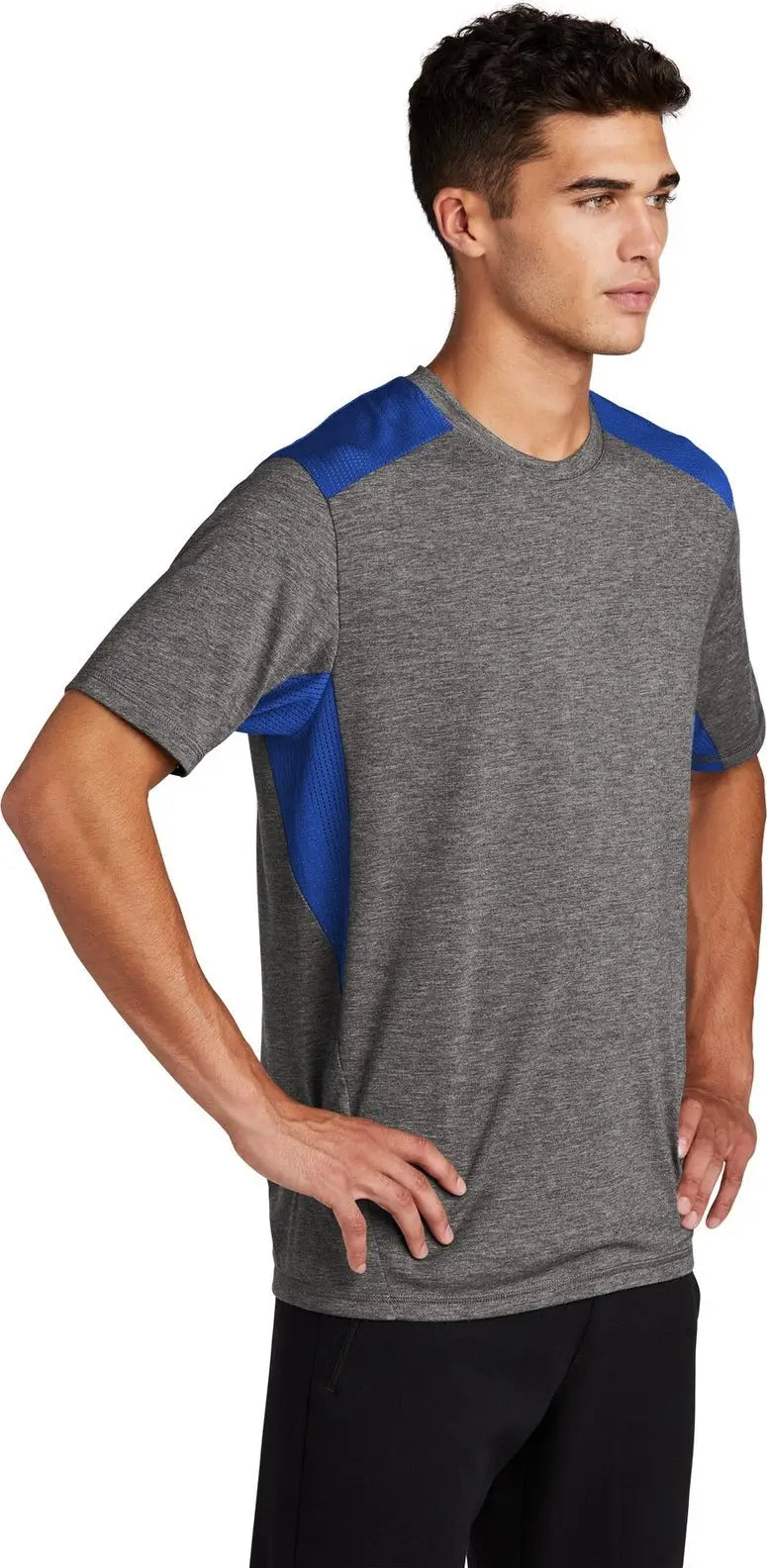 Sport-tek St410 Posicharge Tri-blend Wicking Draft Tee - True Royal Dark Gray Heather