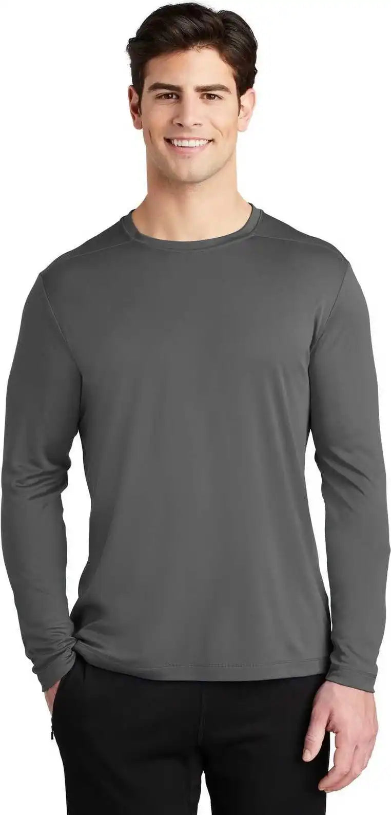 Sport Tek St420ls Posi Uv Pro Long Sleeve Tee Dark Smoke Gray