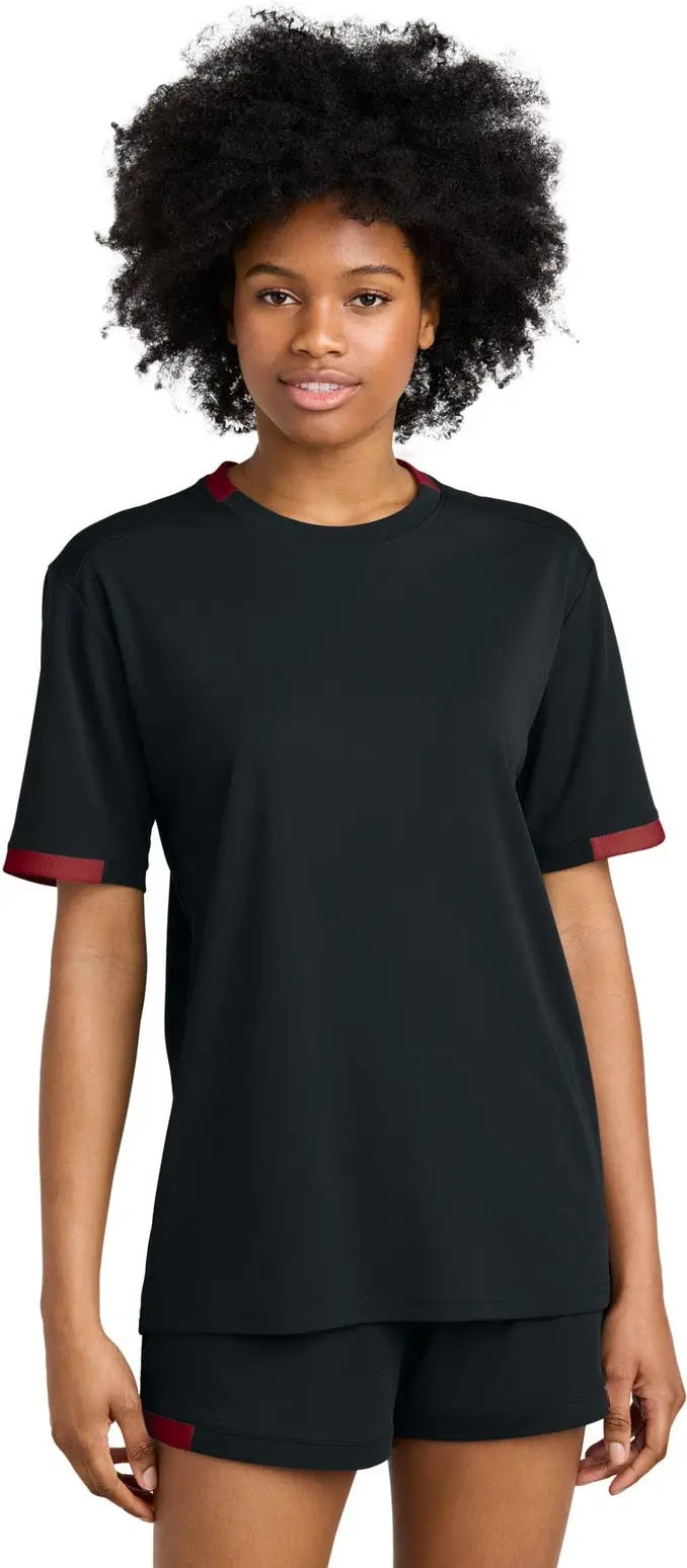 Sport-tek St440 Club Short Sleeve Crew - Black Deep Red - Black/ / Adult Xs