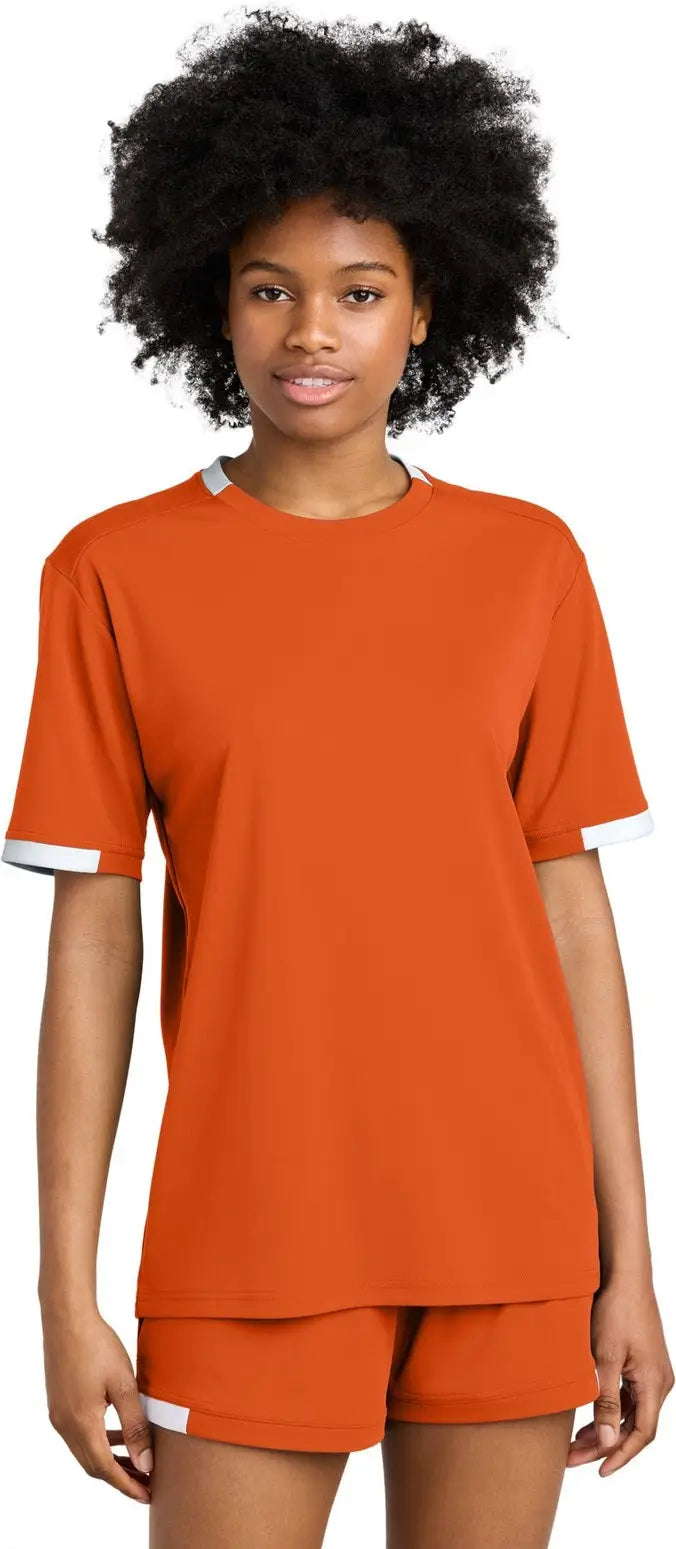 Sport-tek St440 Club Short Sleeve Crew - Deep Orange White - Orange/ / Adult Xs