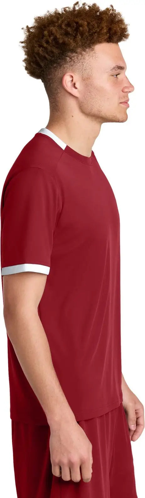 Sport-tek St440 Club Short Sleeve Crew - Deep Red White