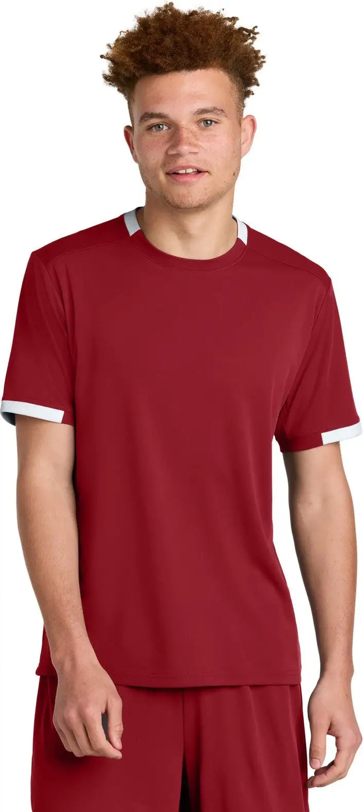 Sport-tek St440 Club Short Sleeve Crew - Deep Red White