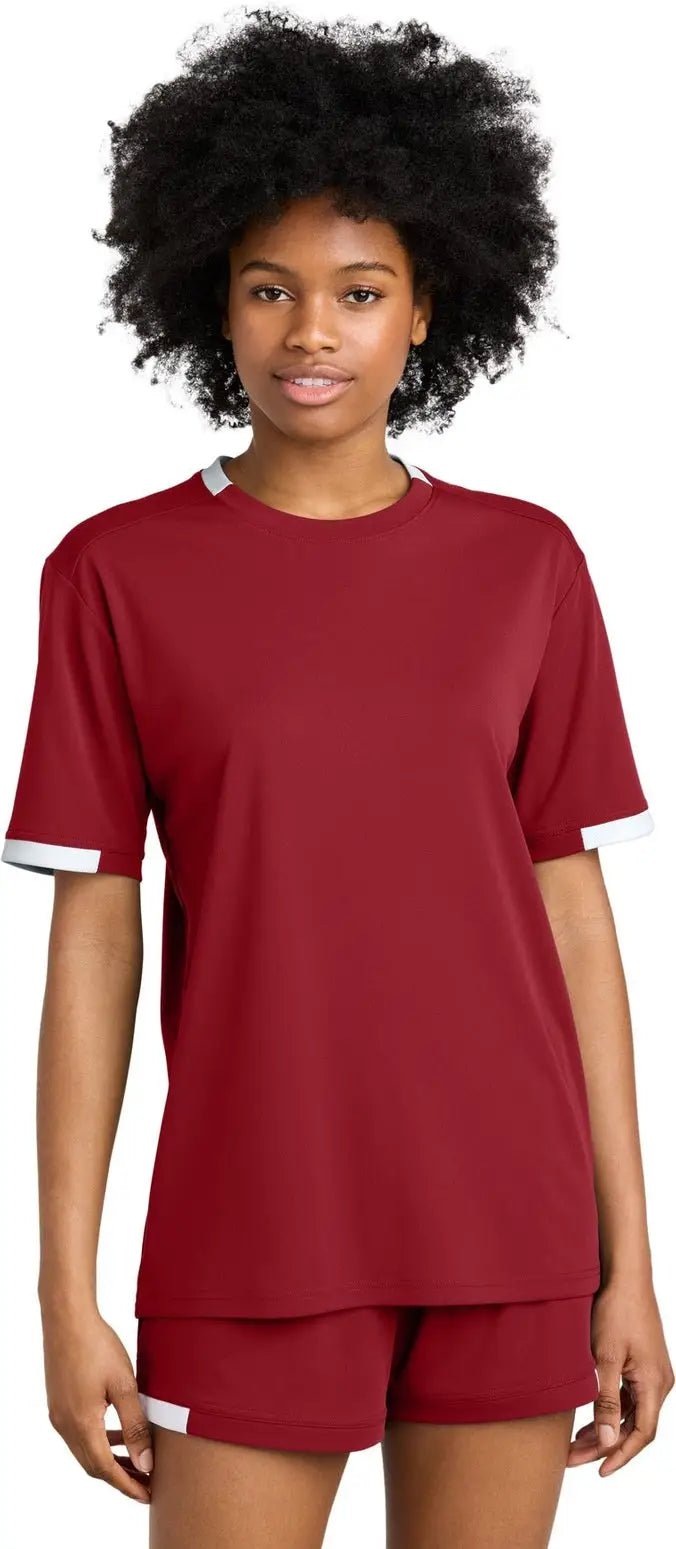 Sport-tek St440 Club Short Sleeve Crew - Deep Red White - Red/ / Adult Xs