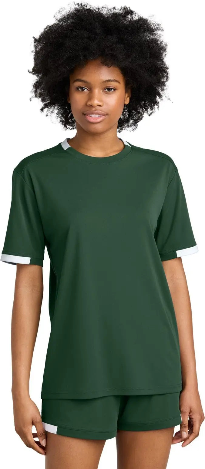 Sport-tek St440 Club Short Sleeve Crew - Forest Green White - Green/ / Adult Xs