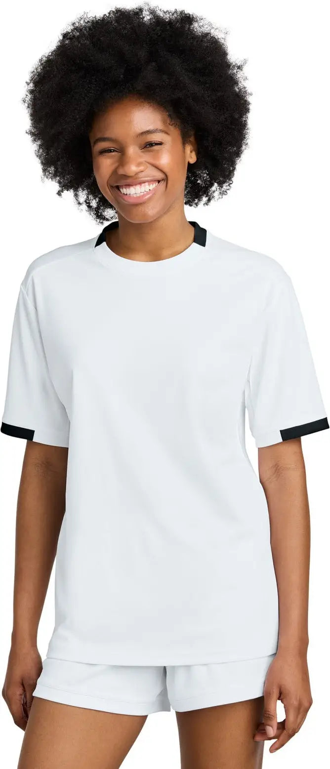 Sport-tek St440 Club Short Sleeve Crew - White Black - White/ / Adult Xs