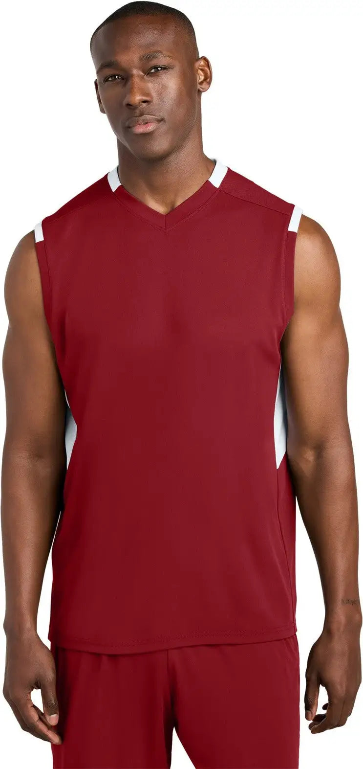 Sport-tek St441 Club Sleeveless V-neck - Deep Red White