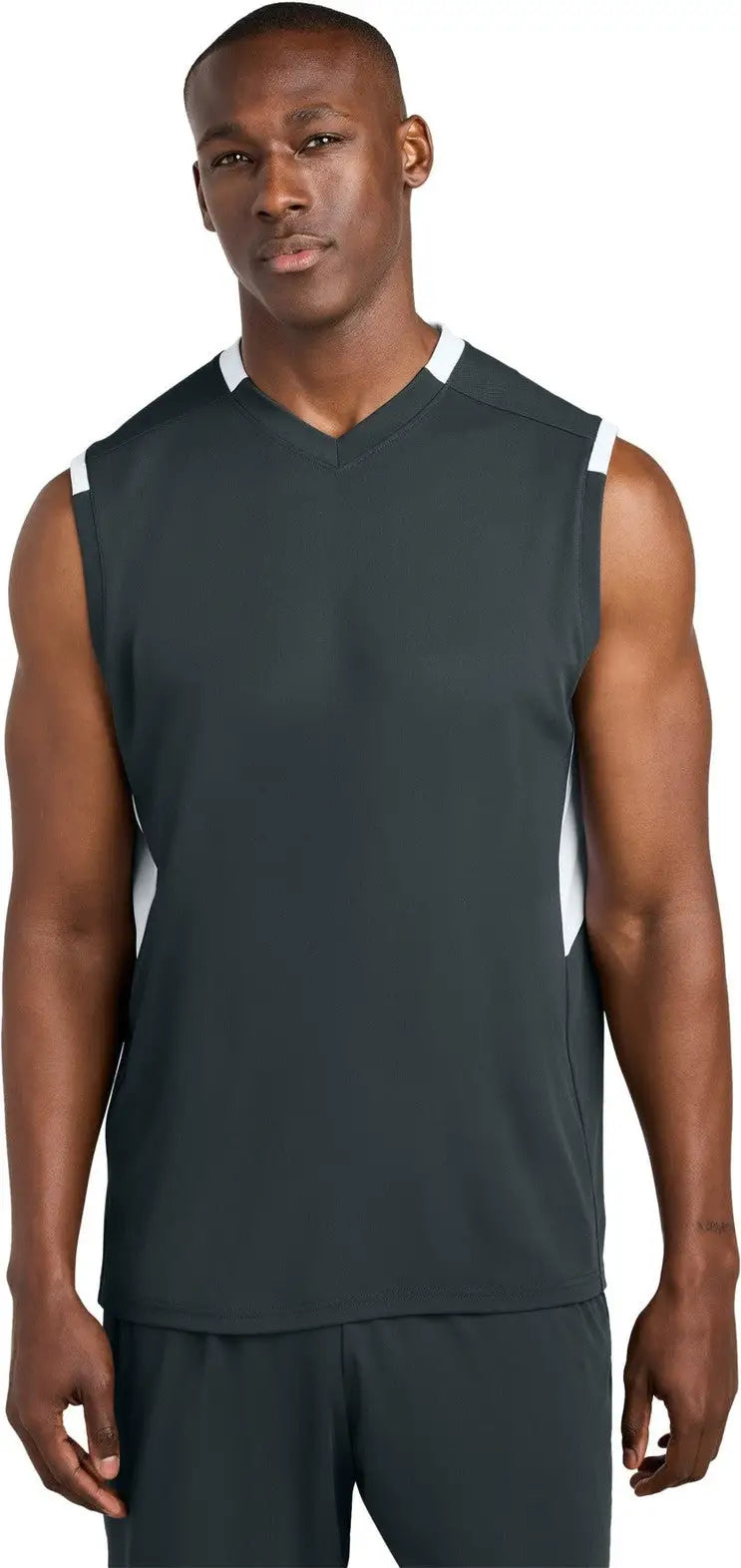 Sport-tek St441 Club Sleeveless V-neck - Iron Gray White - Gray/ / Adult Xs