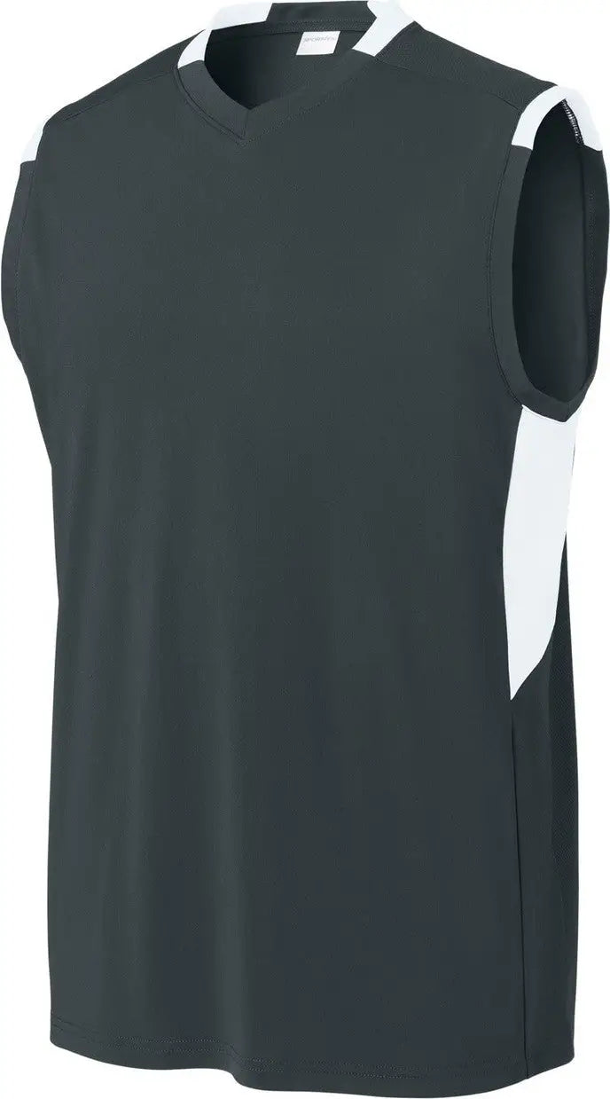 Sport-tek St441 Club Sleeveless V-neck - Iron Gray White