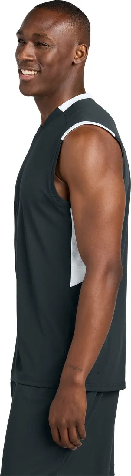 Sport-tek St441 Club Sleeveless V-neck - Iron Gray White