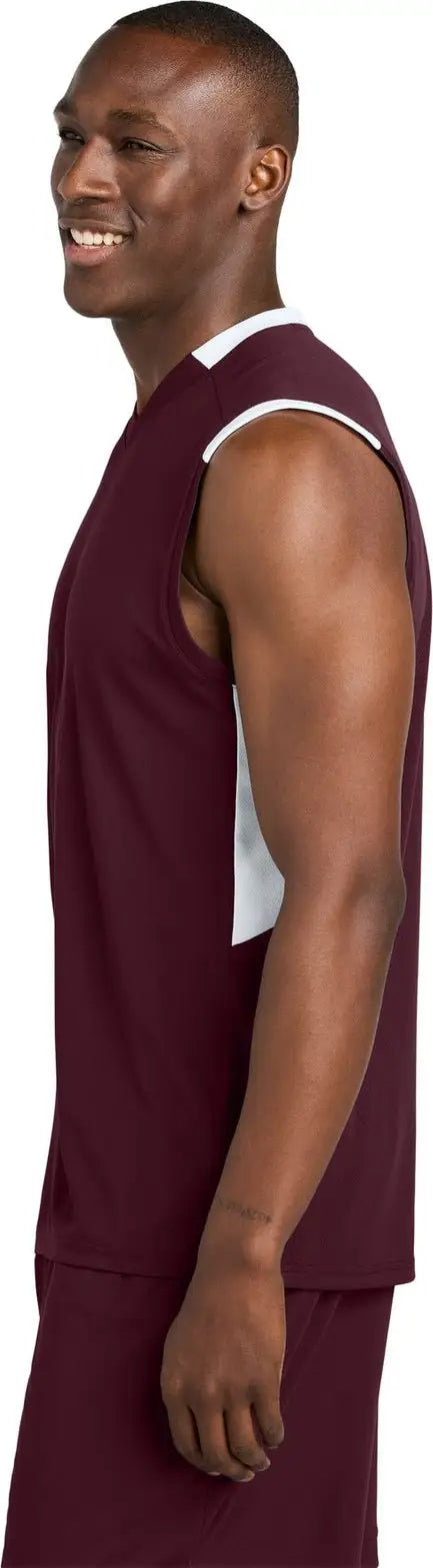 Sport-tek St441 Club Sleeveless V-neck - Maroon White