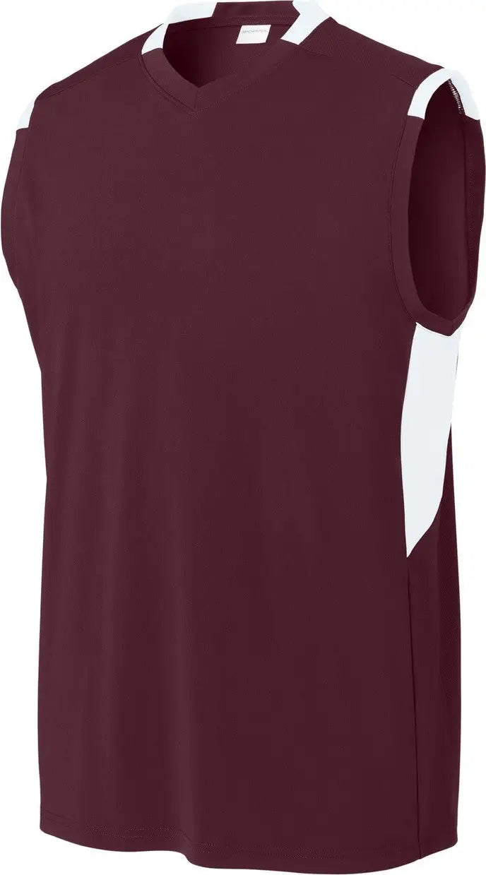 Sport-tek St441 Club Sleeveless V-neck - Maroon White
