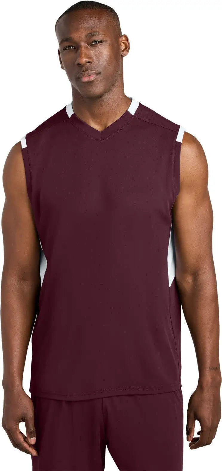 Sport-tek St441 Club Sleeveless V-neck - Maroon White - Maroon/ / Adult Xs