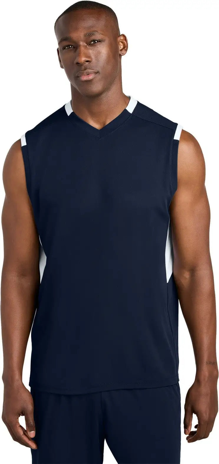 Sport-tek St441 Club Sleeveless V-neck - True Navy White - Navy/ / Adult Xs