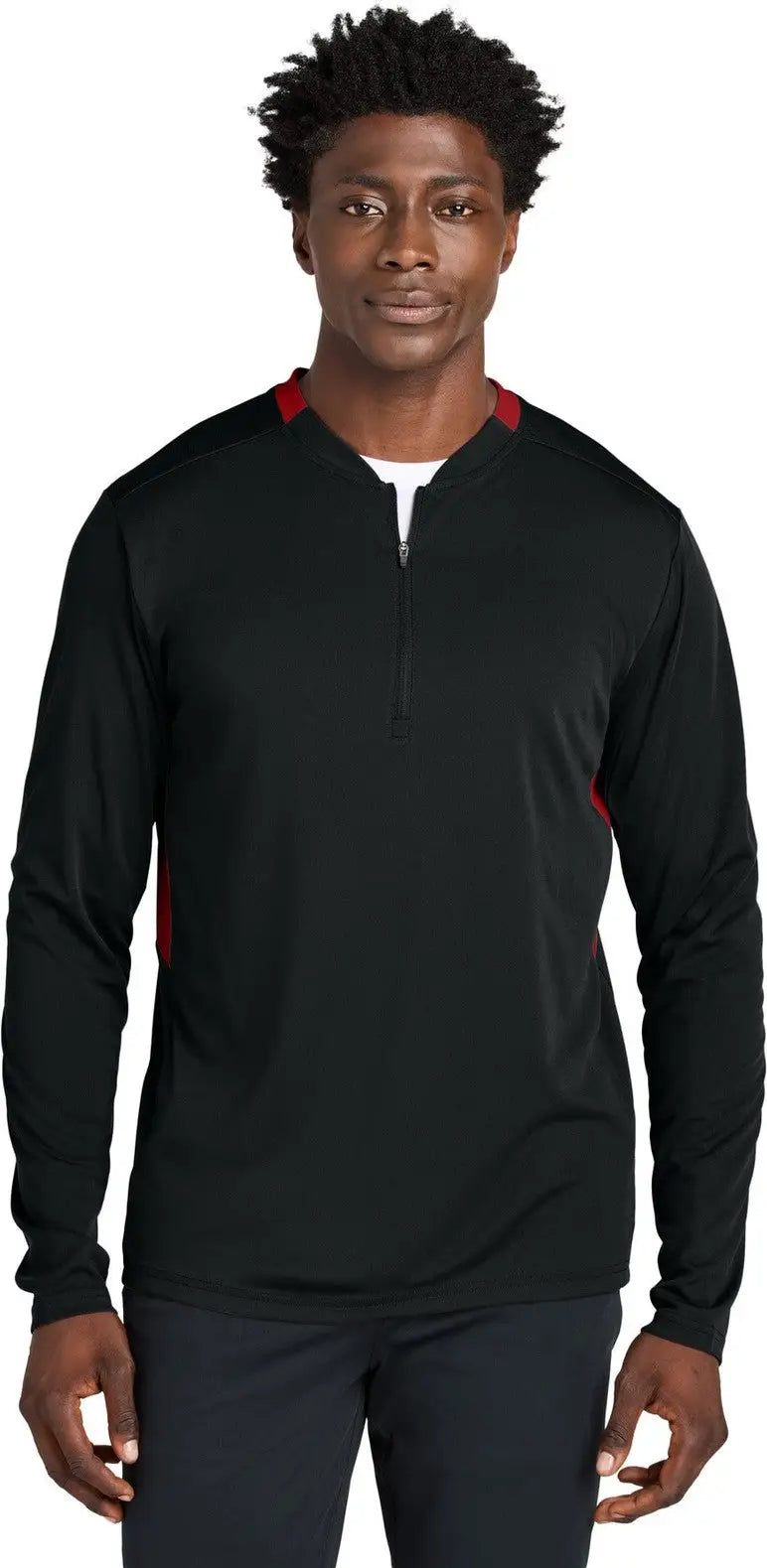 Sport-tek St443 Club 1/4-zip Pullover - Black Deep Red - Black/ / Adult Xs