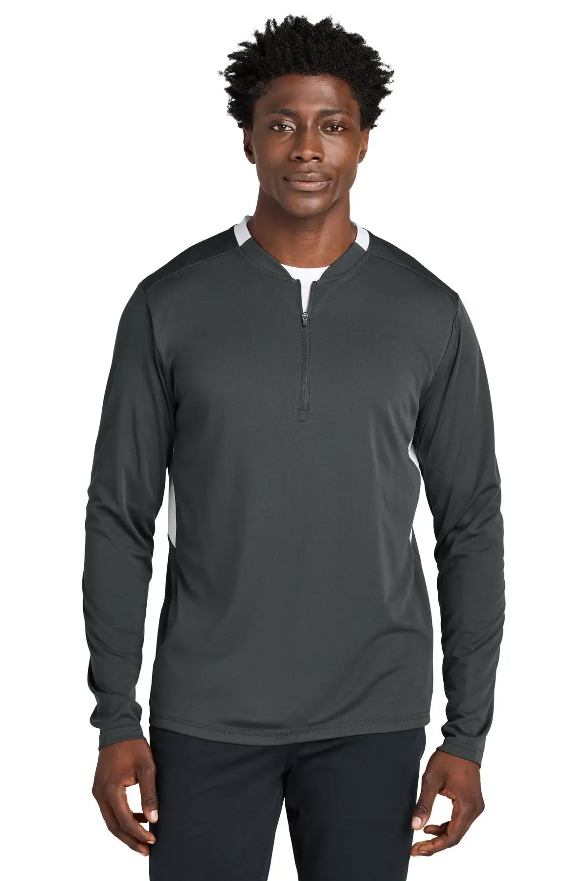 Sport-tek St443 Club 1/4-zip Pullover - Iron Gray White - Gray/ / Adult Xs