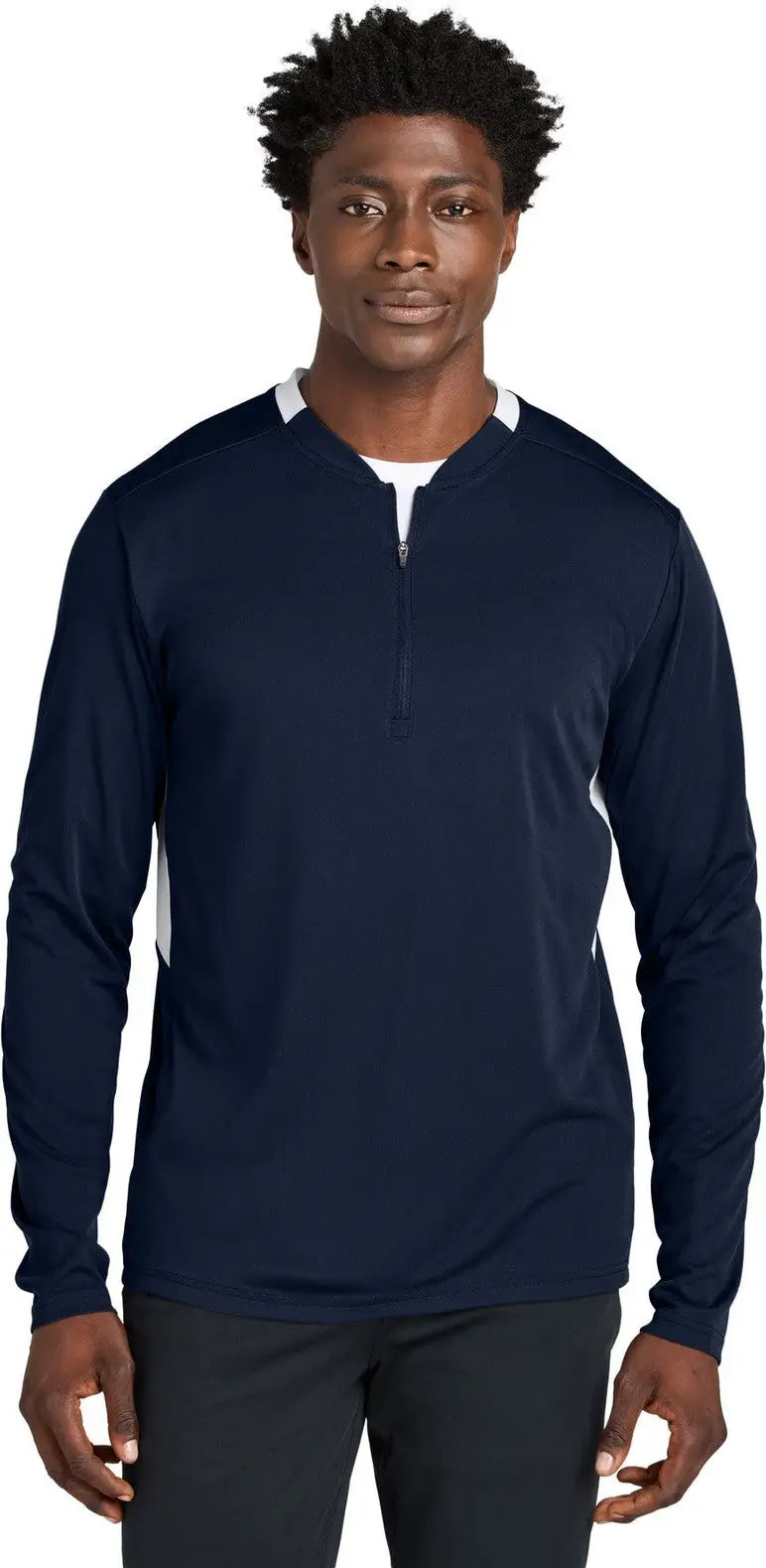 Sport-tek St443 Club 1/4-zip Pullover - True Navy White - Navy/ / Adult Xs