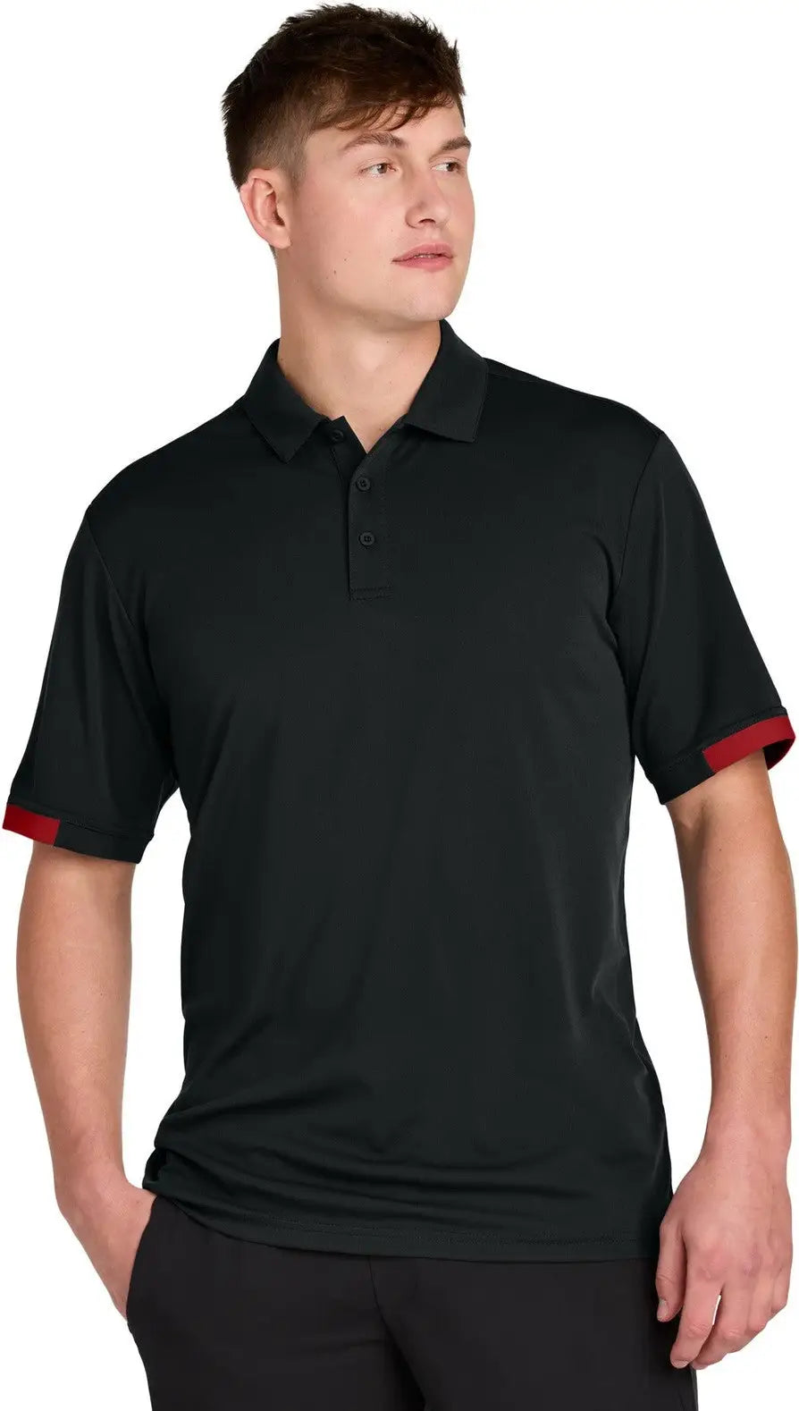 Sport-tek St444 Club Colorblock Polo - Black Deep Red - Black/ / Adult Xs