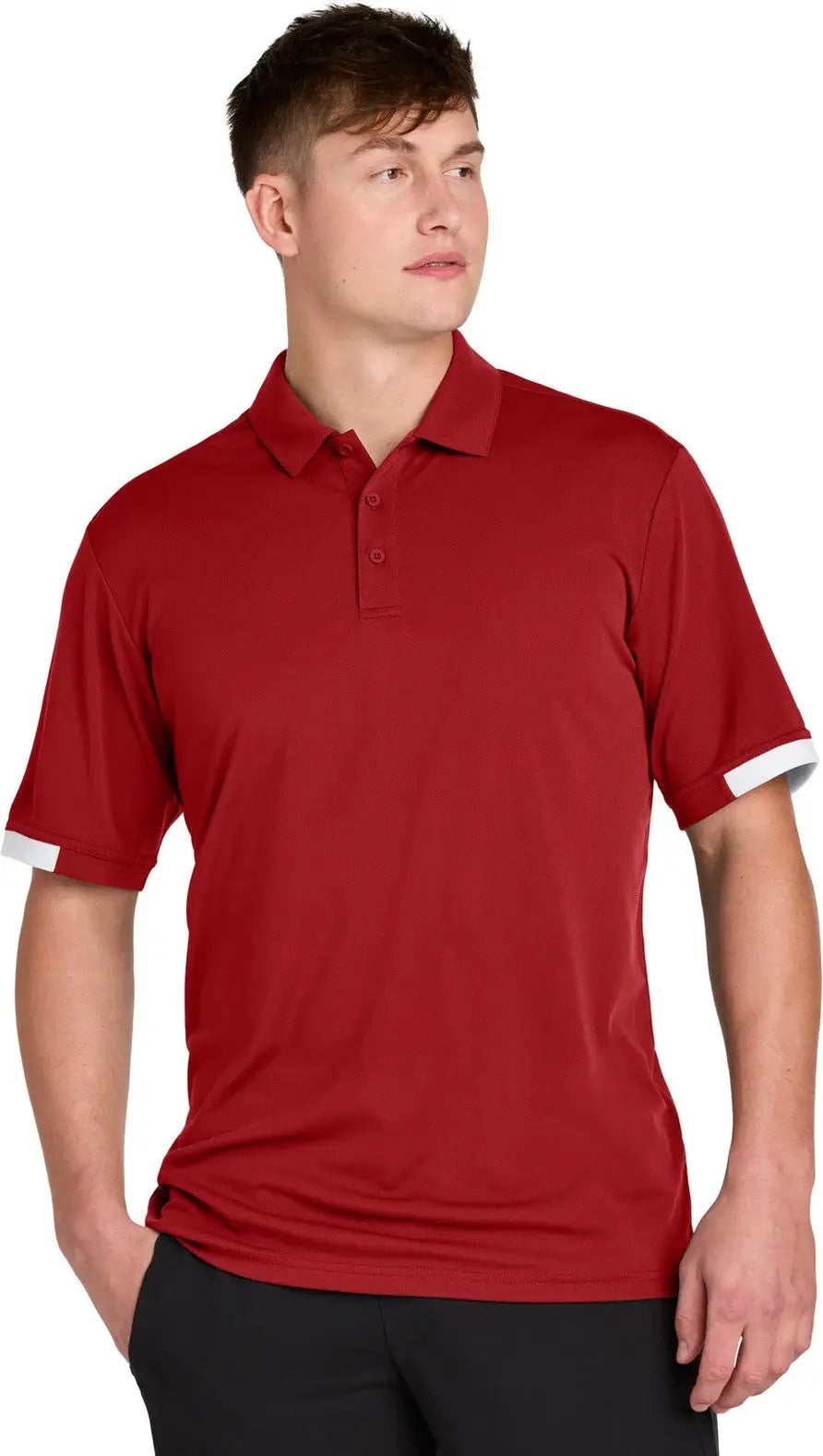 Sport-tek St444 Club Colorblock Polo - Deep Red White - Red/ / Adult Xs