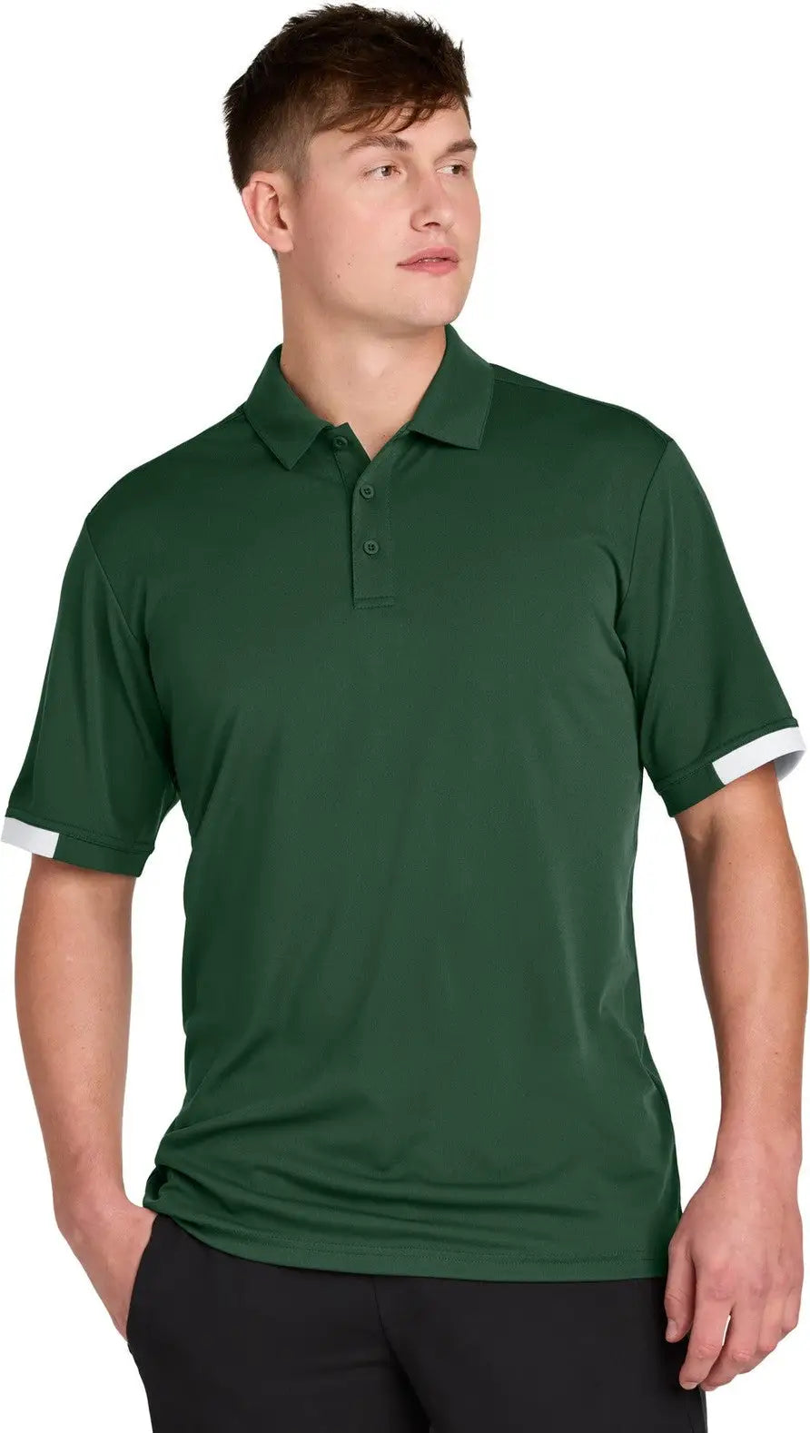Sport-tek St444 Club Colorblock Polo - Forest Green White - Green/ / Adult Xs