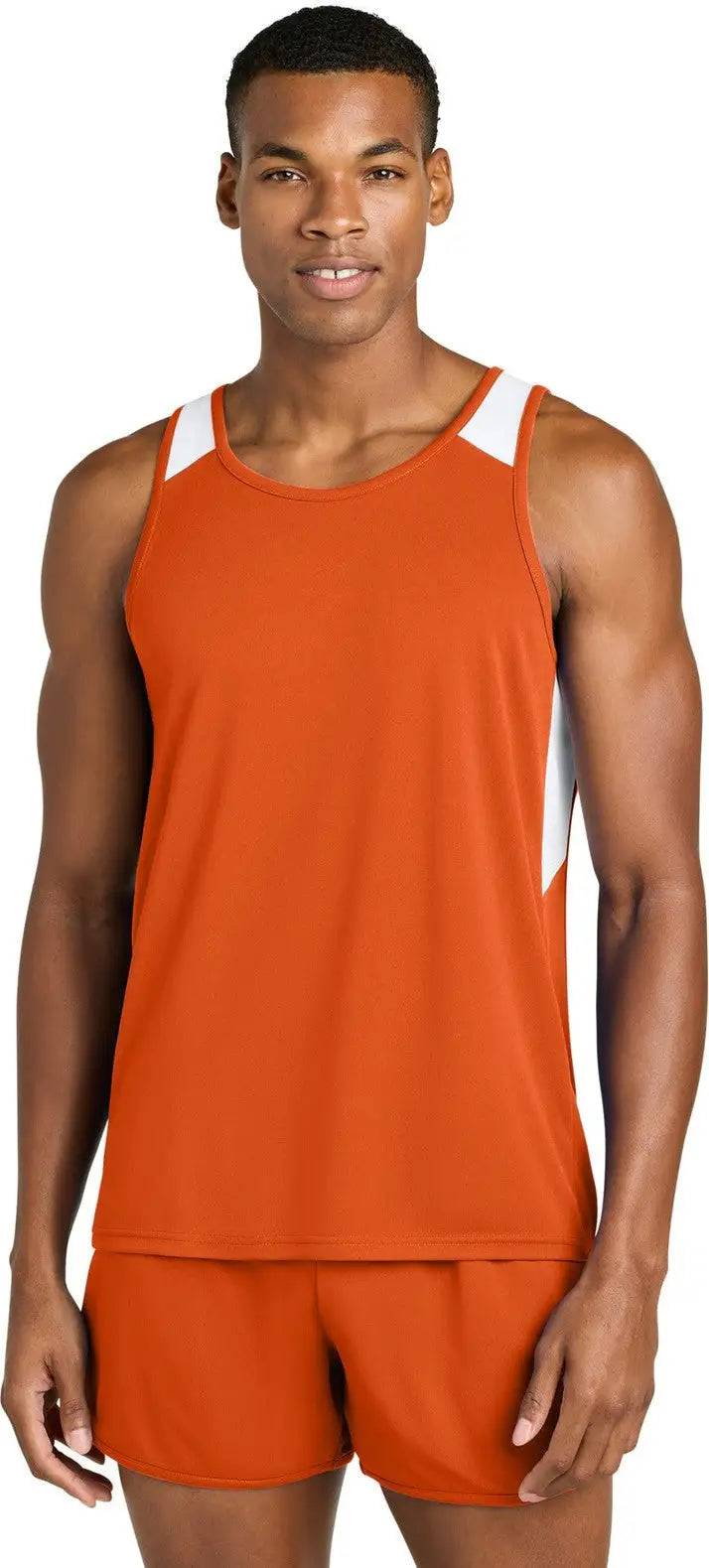 Sport-tek St446 Club Track Tank - Deep Orange White - Orange/ / Adult Xs