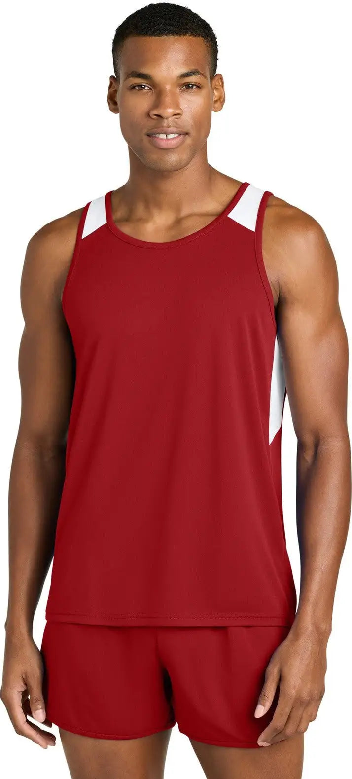 Sport-tek St446 Club Track Tank - Deep Red White - Red/ / Adult s