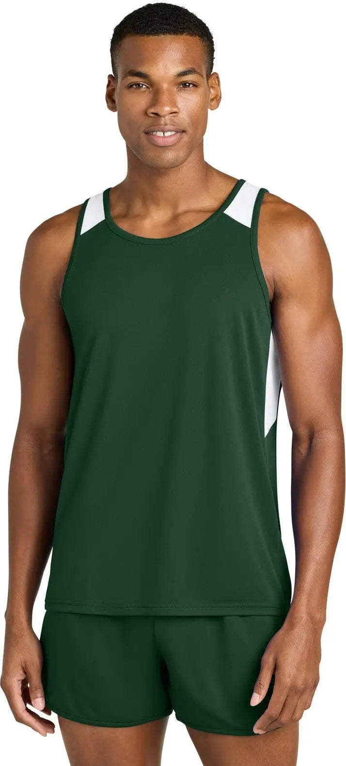 Sport-tek St446 Club Track Tank - Forest Green White - Green/ / Adult Xs