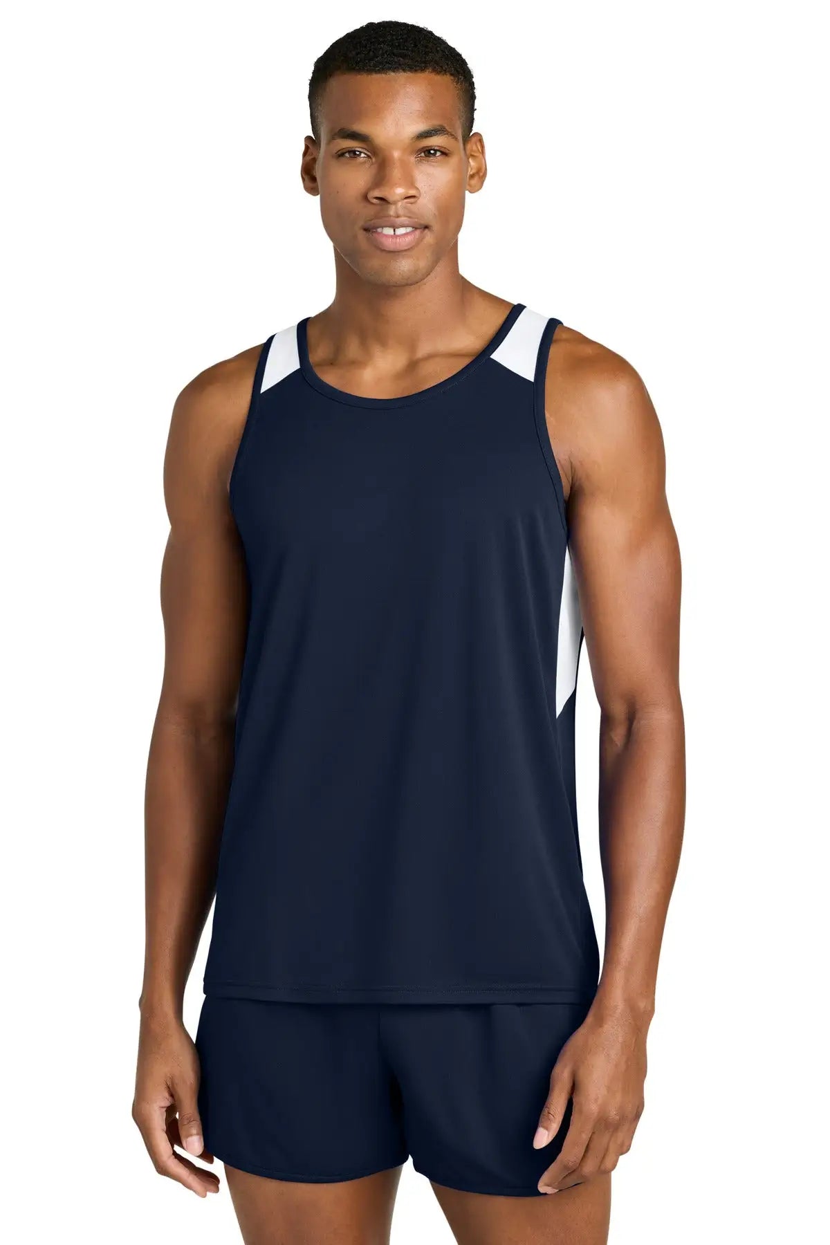 Sport-tek St446 Club Track Tank - True Navy White - Navy/ / Adult Xs