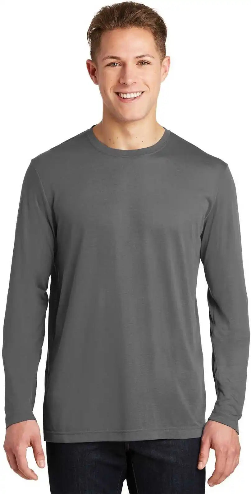 Sport Tek St450ls Long Sleeve Posicharge Competitor Cotton Touch Tee Dark Smoke Gray