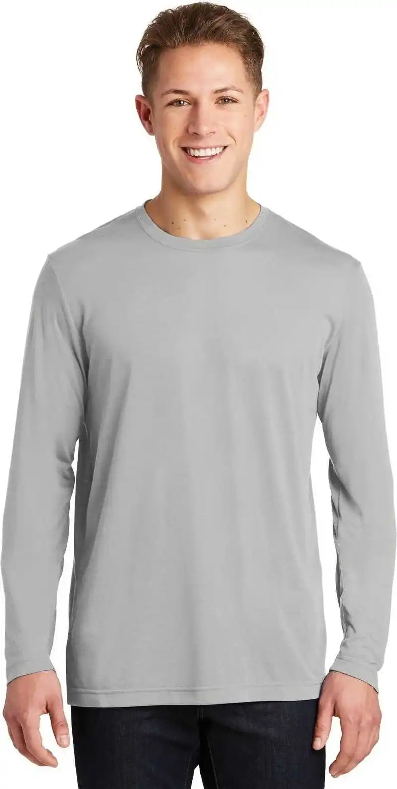 Sport Tek St450ls Long Sleeve Posicharge Competitor Cotton Touch Tee Silver