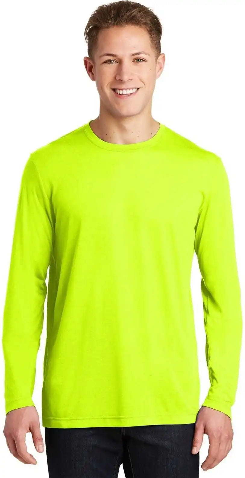 Sport Tek St450ls Long Sleeve Posicharge Competitor Cotton Touch Tee Neon Yellow