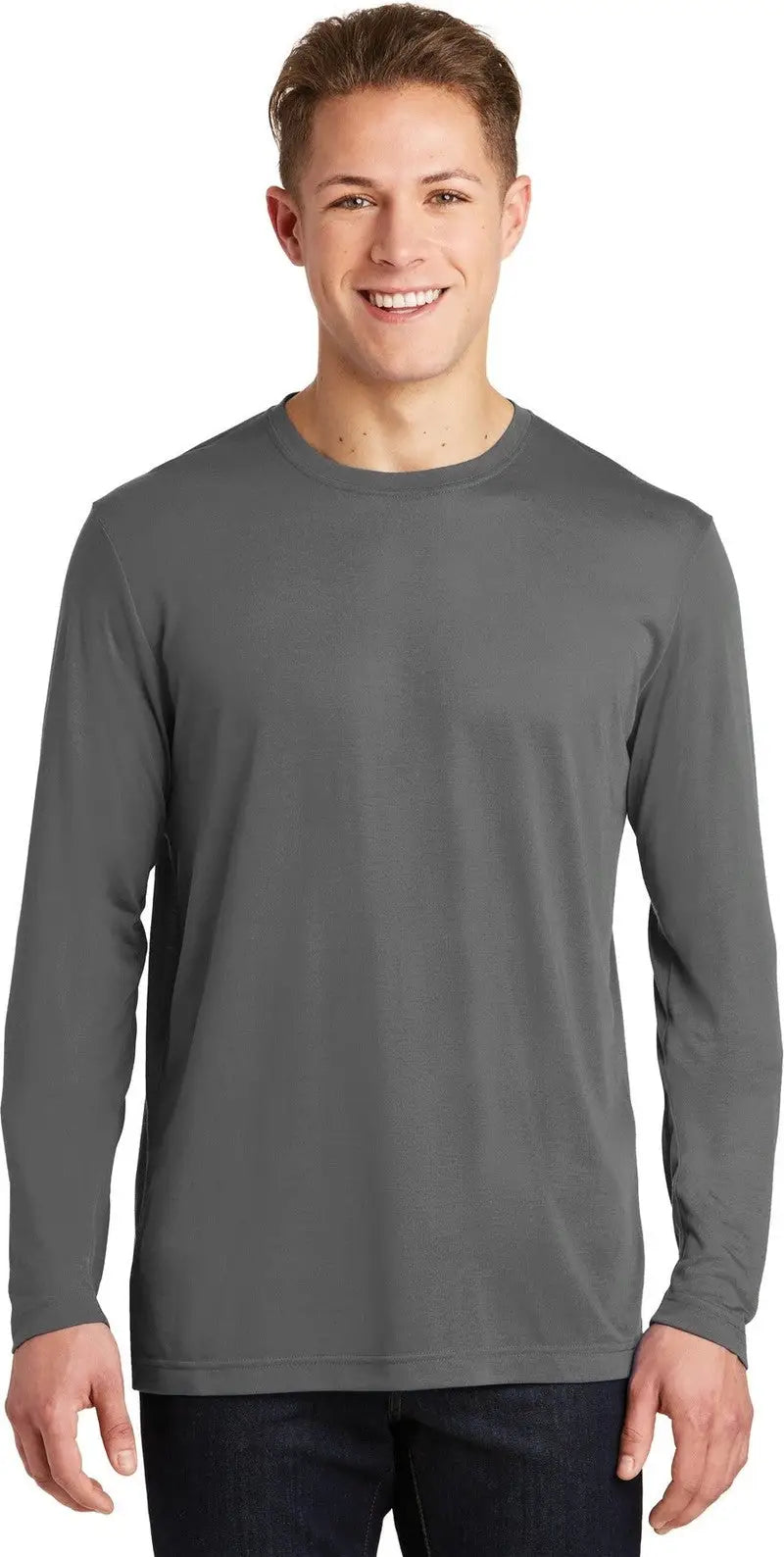 Sport-tek St450ls Long Sleeve Posicharge Competitor Cotton Touch Tee - Dark Smoke Gray - Adult Xs