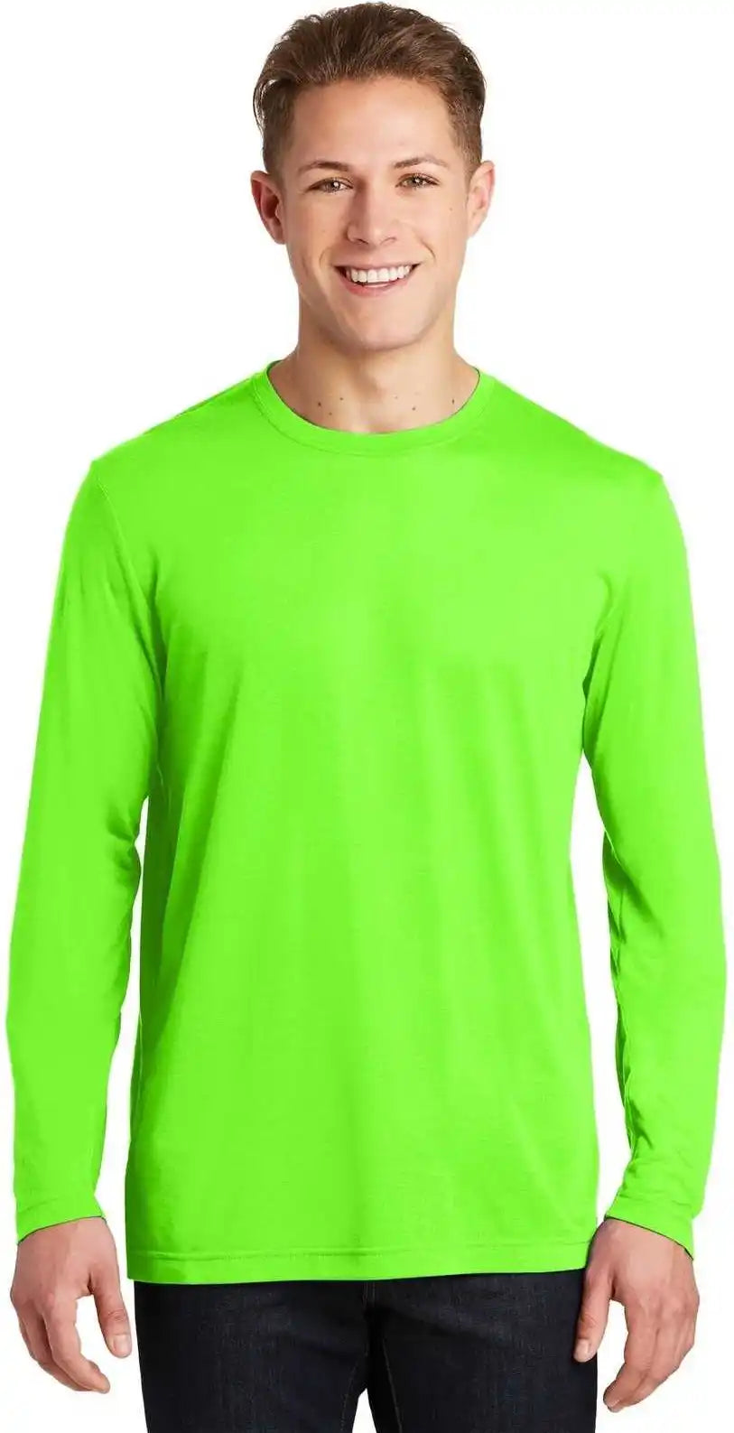 Sport Tek St450ls Long Sleeve Posicharge Competitor Cotton Touch Tee Neon Green