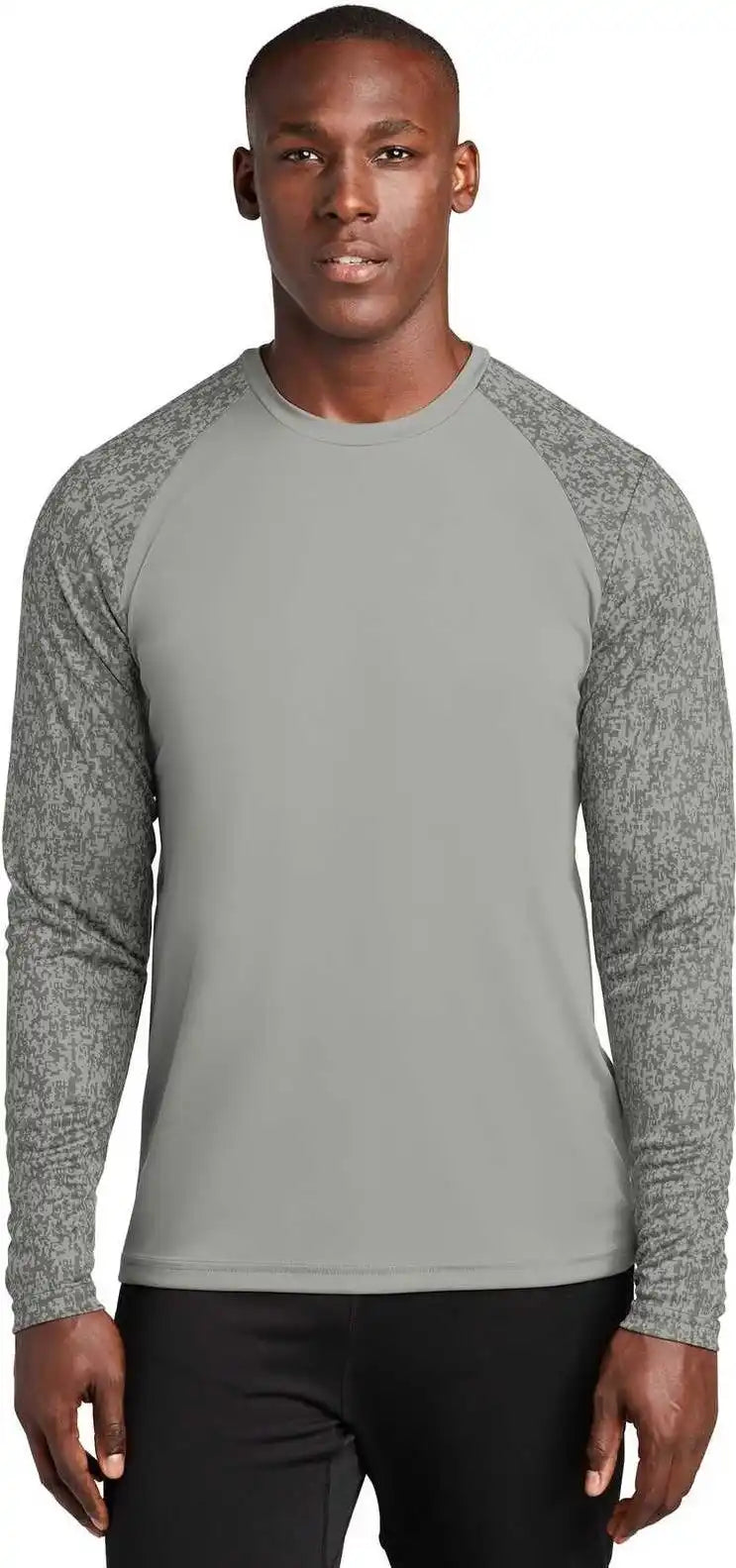 Sport Tek St460ls Long Sleeve Digi Camo Tee Gray Concrete