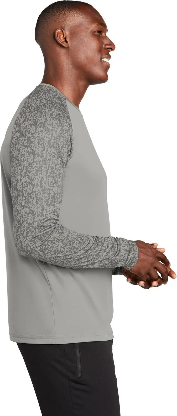 Sport-tek St460ls Long Sleeve Digi Camo Tee - Gray Concrete