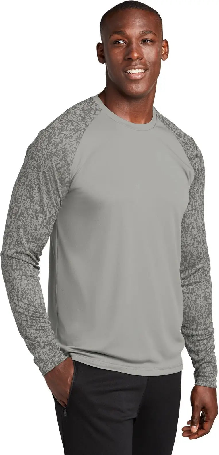Sport-tek St460ls Long Sleeve Digi Camo Tee - Gray Concrete