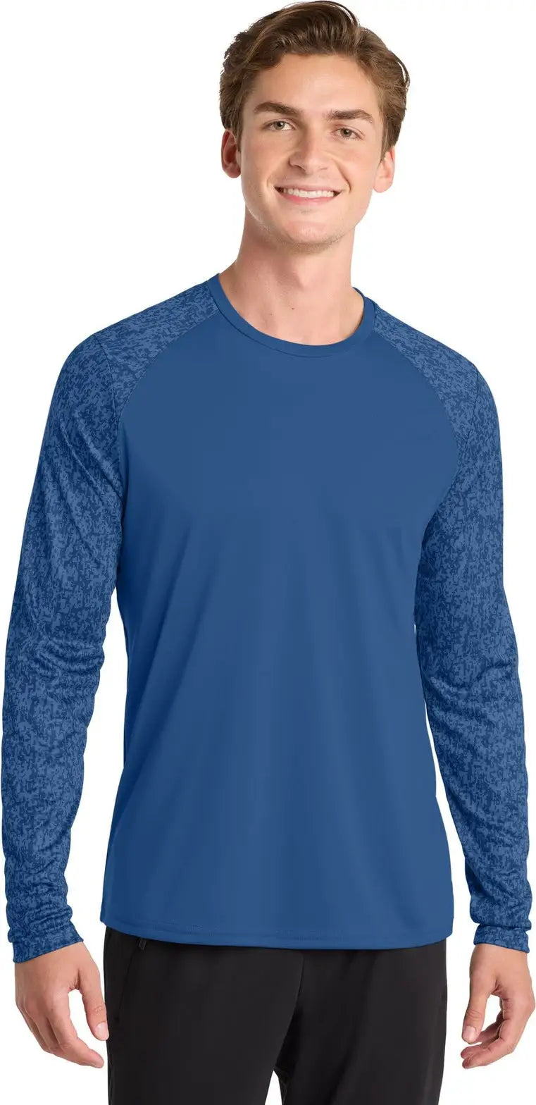 Sport-tek St460ls Long Sleeve Digi Camo Tee - Royal - Adult Xs