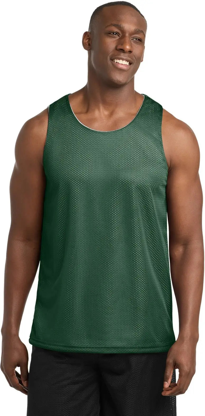 Sport-tek St500 Posicharge Classic Mesh Reversible Tank - Forest Green White - Green/ / Adult Xs