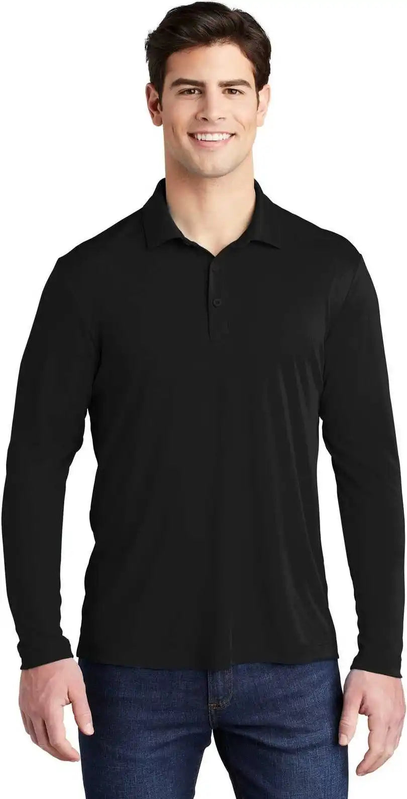 Sport Tek St520ls Posi Uv Pro Long Sleeve Polo Black
