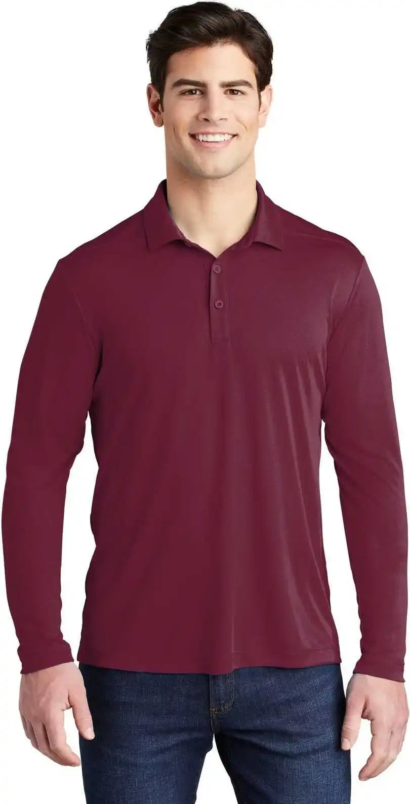 Sport Tek St520ls Posi Uv Pro Long Sleeve Polo Cardinal