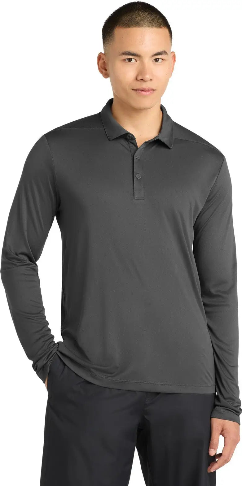 Sport-tek St520ls Posi-uv Pro Long Sleeve Polo - Dark Smoke Gray