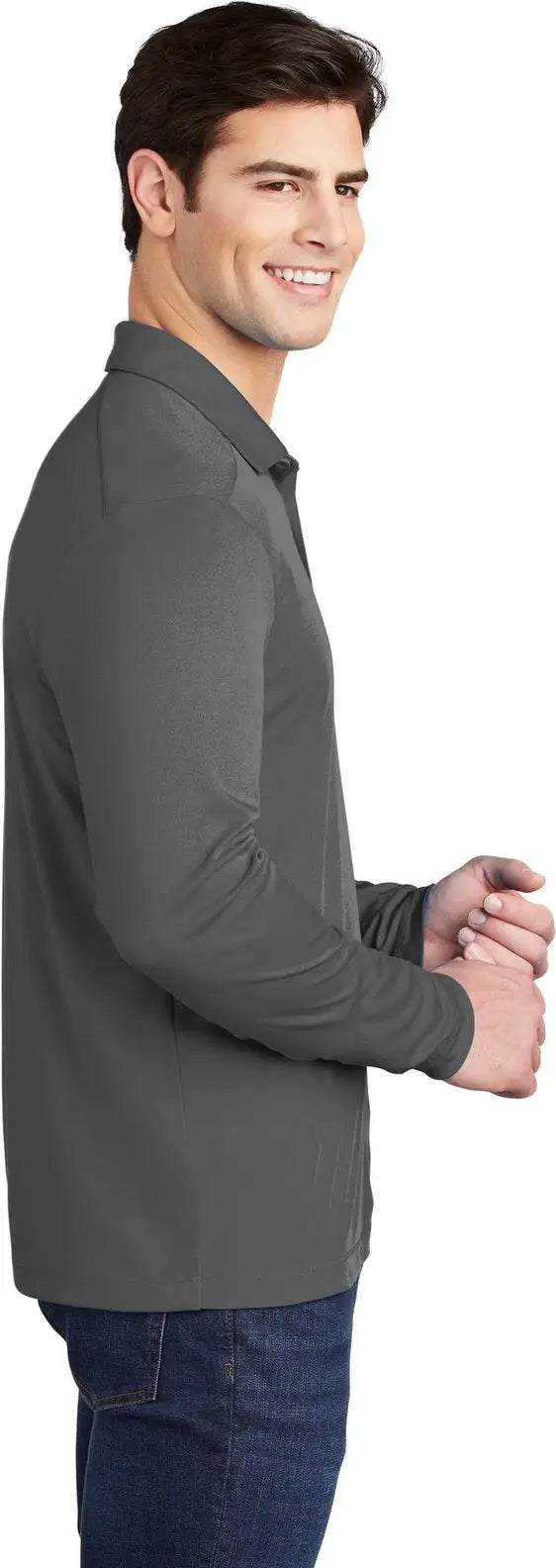 Sport-tek St520ls Posi-uv Pro Long Sleeve Polo - Dark Smoke Gray
