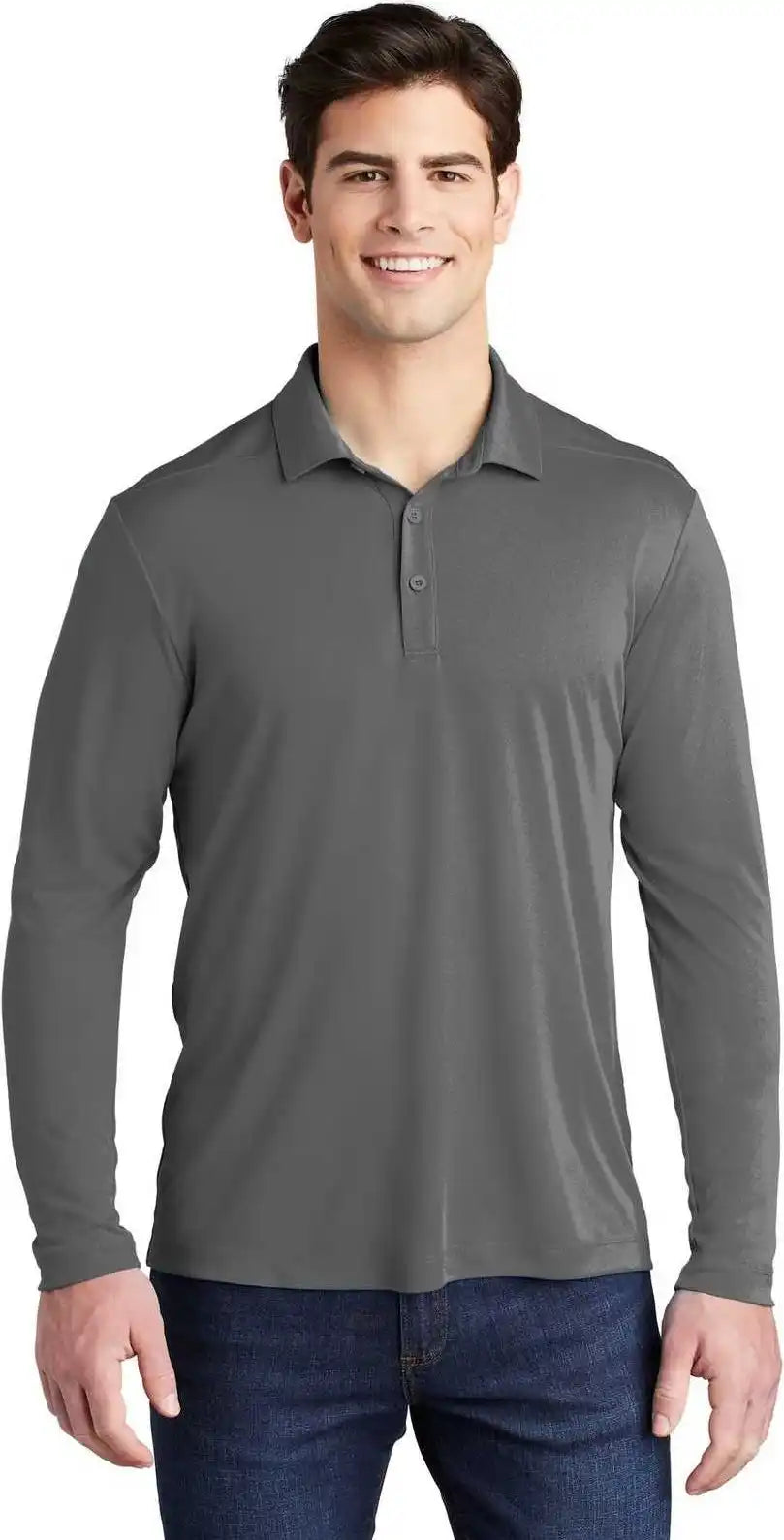 Sport Tek St520ls Posi Uv Pro Long Sleeve Polo Dark Smoke Gray